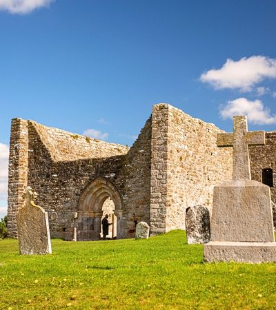 Gravestones outside Clonmacnoise