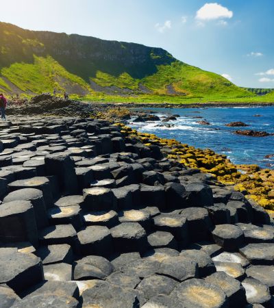 Basalt columns, ocean and hills